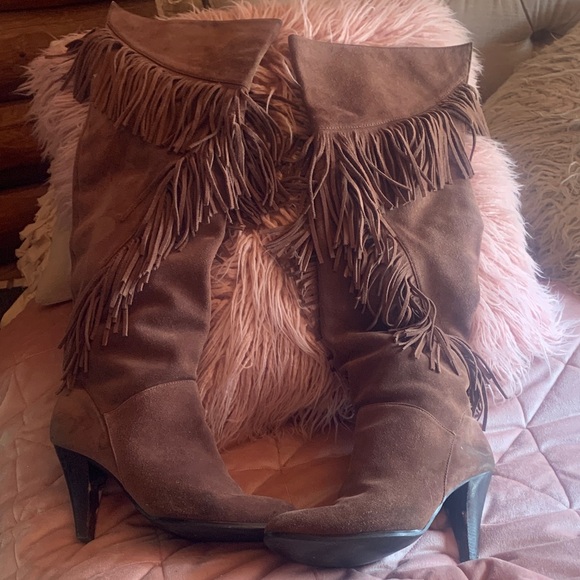 Y2K Colin Stuart knee high Fringe Heeled Boots - Picture 1 of 11